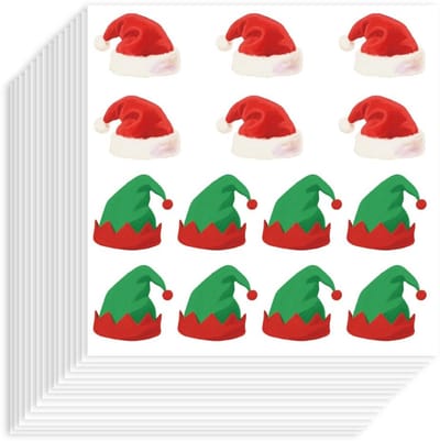 Byshayne- Kerstmutsen 280 Stuks - Viltstickers - Zelfklevende Kerstmanhoed - Envelopsluitingen - Feestuitnodigingen - Papier 90 x 90 mm - Kerststickers