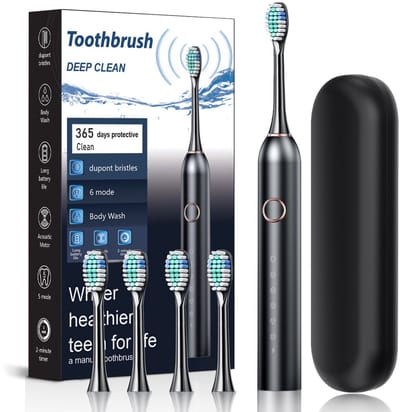 Elektrische Tandenborstel - Sonische Tandenborstel - Mondhygiëne Verbeteren - Zes Poetsstanden - 4 Opzetborstels - Zwart