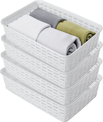 Hega Hogar Opbergmandje/ladeverdeler - 4x - wit - 2 liter - kunststof - 17 x 25 x 6 cm - kleine opslag bakjes - manden