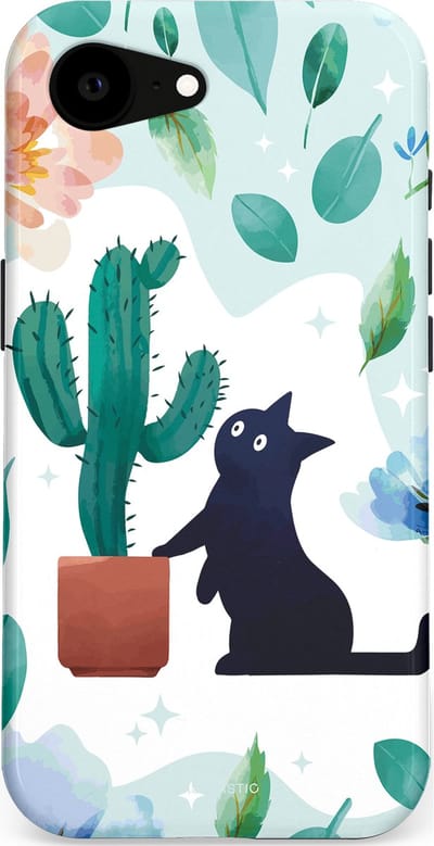 Casetastic hoesje geschikt voor Apple iPhone 16e / Apple iPhone 17e - MagSafe - Dubbellaagse bescherming - Cactuskat - Fashion Case - Lichtgrijs Turquoise Wit Mintgroen