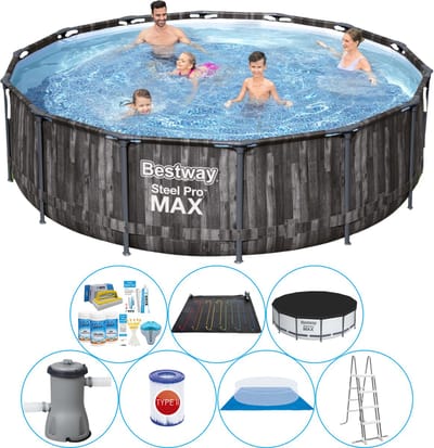 Steel Pro MAX Wood 427x107 cm - Zwembad Combi Deal