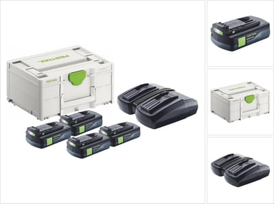 Festool energieset 4x BP 18 Li 3.0 C accu 18 V 3,0 Ah / 3000 mAh Li-Ion ( 4x 577658 ) + TCL 6 DUO dubbele lader ( 577017 ) + Systainer