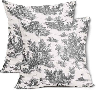 Set van 2 Sierkussenslopen Franse Landelijke Stijl Zwart Beige Zacht Katoen Linnen Decoratie