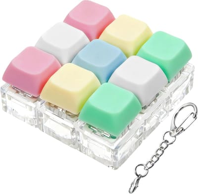 Keyboard Fidget Toy, Keyboard Fidget Keychain 9-in-1 Keyboard Decompression Button Finger Clicker Toys Stress Relief Fidget Gifts (5 Colors- Green Yellow Pink White Blue)