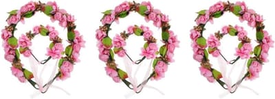 Bloemenkrans Armband Set - Bloemenhoofdband - Feestelijke Aankleding - Hoge Simulatie - 3 Sets - Roze