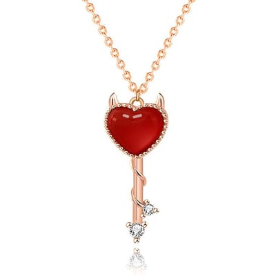 S925 Sterling Zilver Duivels Hart Sleutel 18K Goud Ketting Vrouwelijk Koreaanse Stijl Persoonlijkheid Niche Design Sleutelbeenketting red