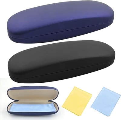 Famanu – Set van 2 harde brillenkokers – Kunststof coating, krasbestendig – Inclusief poetsdoek – Voor lees- en zonnebrillen