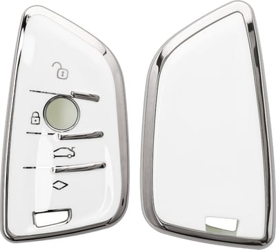 kwmobile autosleutel hoesje geschikt voor BMW 3-knops Smart Key autosleutel hoes - TPU autosleutel behuizing - Beschermende auto sleutel case - Sleuteletui in wit / zilver