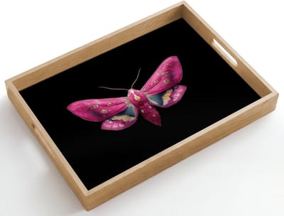 Dienblad hout 50x35 cm - Schootdienblad - Vlinder - Roze - Nachtvlinder - Borrelplank rechthoek - Plateau dienbladen