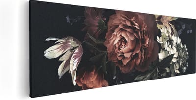 Artaza Canvas Schilderij Stilleven Met Bloemen - 60x20 cm - Muurdecoratie Boeket - Wanddecoratie Woonkamer - Kamer Accessoires Klassiek