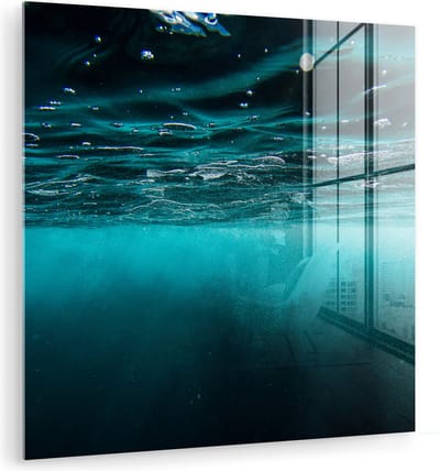 MuchoWow® Glasschilderij 20x20 cm - Schilderij acrylglas - Zee - Onderwater - Blauw - Foto op glas - Muurdecoratie woonkamer - Wanddecoratie slaapkamer - Schilderijen