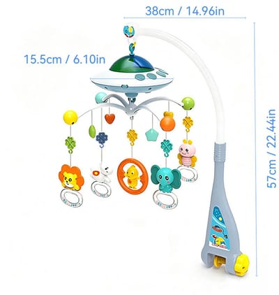 UFO-mobiel voor het kinderbedje – Draaiende muziekmobiel met hangende rammelaars - educatief en rustgevend speelgoed voor baby's van 0 tot 1 jaar - Starry Blue