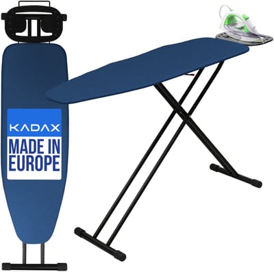 KADAX Strijkplank, 120 x 38 cm, inklapbare strijkplank, in hoogte verstelbare stoomstrijkplank, stoomstrijkplank met antislipvoeten, tafel met 8 mm schuimonderlegger (donkerblauw)