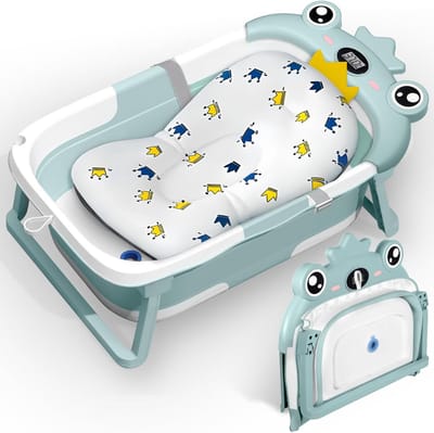 Opvouwbaar Babybad met Thermometer en Comfortabel Badkussen voor Baby's 0-3 Jaar