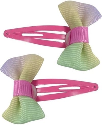 Haarsoires Haarspeld Klikklak 4cm - Strik - Regenboog - Roze - Set van 2 - Haarclip Speldjes - Makkelijk in Gebruik - Haaraccessoires voor Volwassenen & Kinderen - Hair Clip - Decoratieve Haaraccessoire