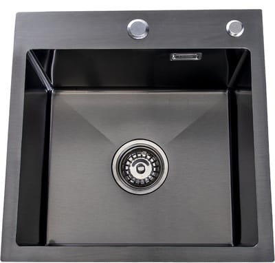 Lendo Online Spoelbak voor keuken met kraangat 440x440x200mm (44x44x20cm) Zwart - Antraciet RVS - Roestvrij staal - Wasbak met waterafvoersysteem - Gootsteen + bevestigingshaken Binnenmaat: 39x35cm