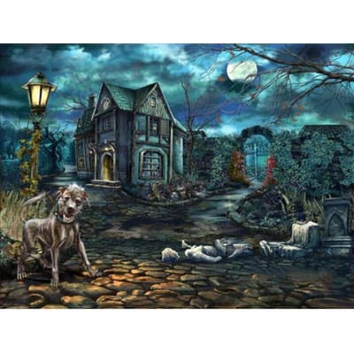 Peinture diamant ronde complète 5D avec broderie diamant et mosaïque représentant une mystérieuse maison de nuit 20X30CM blue