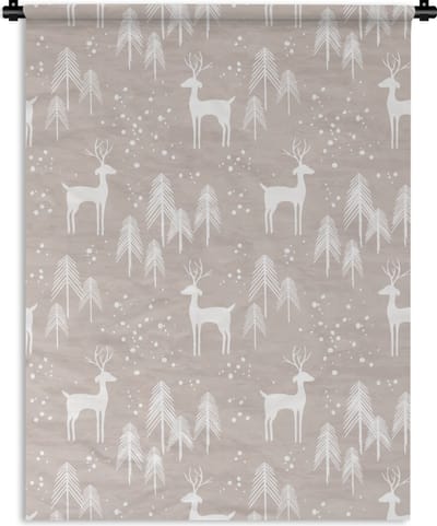 Wandkleed - Wanddoek - Patronen - Hert - Wit - Beige - 90x120 cm - Wandtapijt