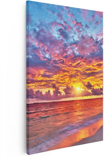 Artaza Canvas Schilderij Strand En Zee - 20x30 cm - Klein - Wanddecoratie Zonsondergang - Schilderijen Op Canvas Woonkamer - Decoratie Zee