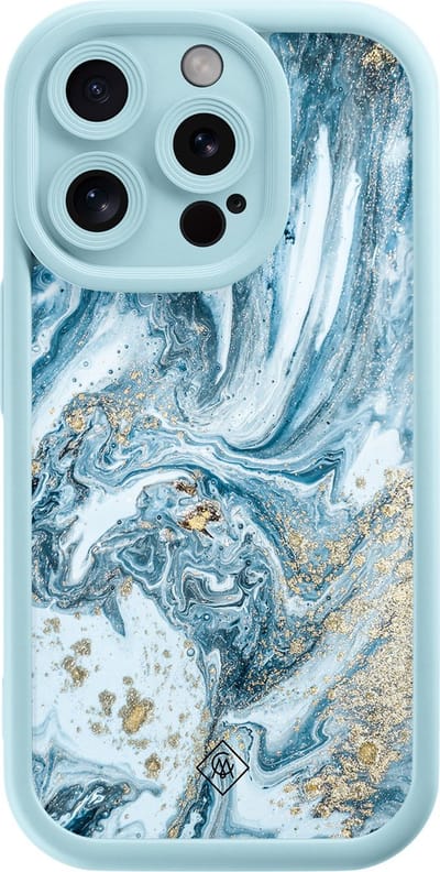 Casimoda® hoesje - Geschikt voor iPhone 15 Pro - Marble Sea - Effen telefoonhoesje met lensbescherming - Siliconen/TPU - Backcover - Blauw