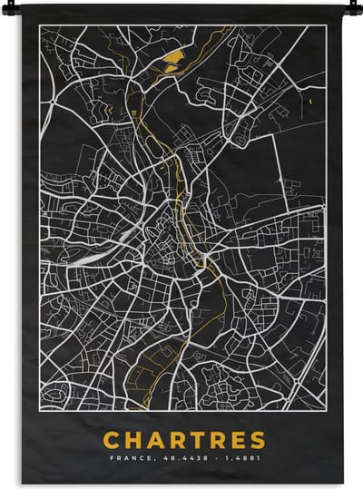 Wandkleed - Wanddoek - Kaart - Plattegrond - Frankrijk - Chartres - Stadskaart - 120x180 cm - Wandtapijt