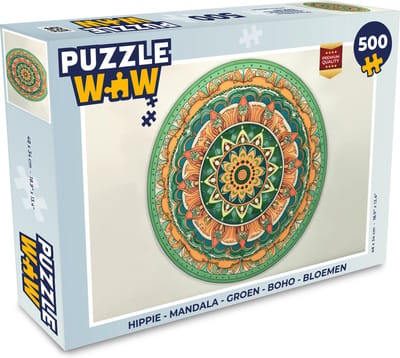 Puzzel Hippie - Mandala - Groen - Boho - Bloemen - Legpuzzel - Puzzel 500 stukjes