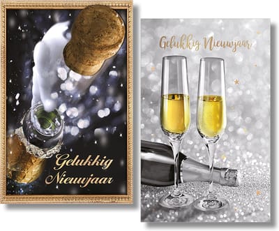 MGPcards - 2 doosjes à 10 Luxe dubbele wenskaarten - Kerst/Nieuwjaar - Foliebewerking - Witte envelop - 10.5 x 16 cm - 2 Motieven per doosje