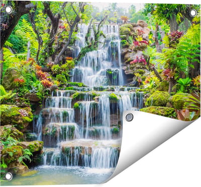 Gards Tuinposter Tropische Waterval in Thailand - 50x40 cm - Tuindoek - Tuindecoratie - Wanddecoratie buiten - Tuinschilderij