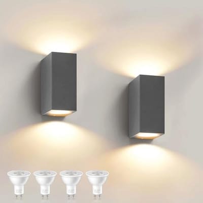 Wandlampen voor binnen en buiten, 2 stuks, waterdicht, 10W, warm wit licht, aluminium vierkant