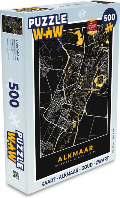 Puzzel Kaart - Alkmaar - Goud - Zwart - Legpuzzel - Puzzel 500 stukjes