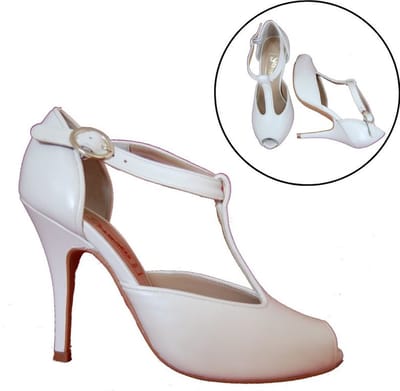 Peeptoe Pumps met Bandjes Stiletto Hak - creme wit