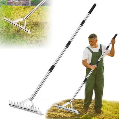 Rieten Hark - Gazon hark - Dood gras verwijderen - Dubbelzijdig verticuteer - 157.5 cm lang