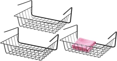 Urban Living Hangmand voor kast - 3x - metaal - zwart - 29 x 21 x 11 cm - kastmandje