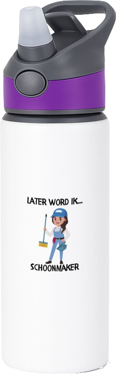 Hacebo® - Later word ik schoonmaker waterfles met rietje paars - Schoonmaaksters - Schoonmaakmedewerkers - schoonmaker - schoonmaakster - schoonmaker - huisvrouw - werk - schoonmaakploeg - water fles - 650ML