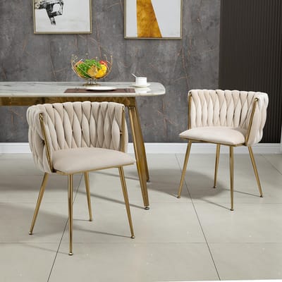 BLACKCOLORS - Moderne luxe fluwelen eetkamerstoelen - Gouden metalen poten - Elegant handgeweven ontwerp - Zachte kussens - Geschikt voor eetkamer, woonkamer en slaapkamer (Set van 2)