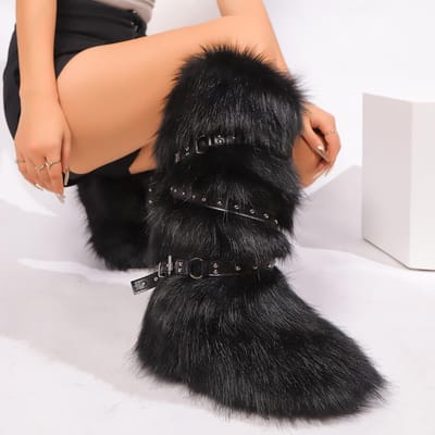 Winterlaarzen Dames Faux Fur Sneeuwlaarzen Warme Platform Lange Laarzen Schattige Pluche Overknee Hoge Laarzen Y2K Meisjes Outdoor Furry Schoenen 39 zwart