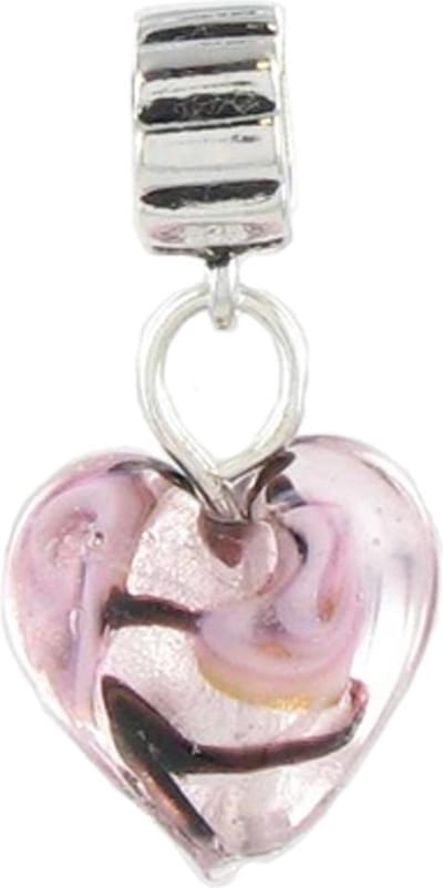 Quiges - 925 - Zilveren - Bedels -Sterling zilver - Beads - Roze Hart van Glas Hanger Kraal Charm - Geschikt – voor - alle bekende merken - Armband Z376
