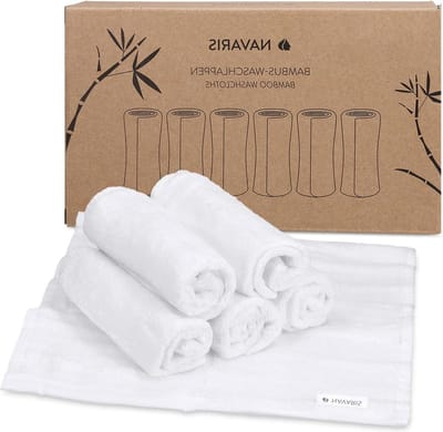 Bamboo Washcloths Set x6-25 x 25cm Soft Flannel Wipes for Removing Makeup Washing Face Babies Kids - White hydrofiele washandjes