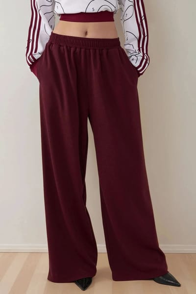 Brede Pijpen Jersey Broek met Elastische Taille