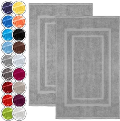 NatureMark Set of 2 Terry Cloth Bath Mats, 100% Cotton, 50x80cm, Silver Grey