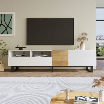Sweiko TV-kast - Houteffect - 2 lades - 180 x 50 x 38 cm - Minimalistische stijl - Wit + Naturel
