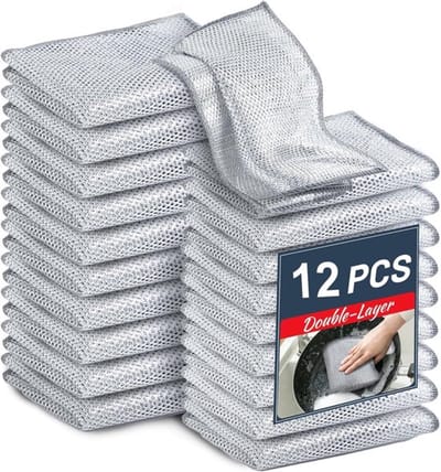 12 stuks Schoonmaakdoeken - Vaatdoeken van Staaldraad - Doeken voor Het Schoonmaken van Ramen - - Anti-kras Vaatdoeken van Staaldraad - Herbruikbaar - Vaatdoeken voor Huishoudelijk Gebruik - Geschikt Voor Keuken, Gootstenen, Potten - 20*20 cm