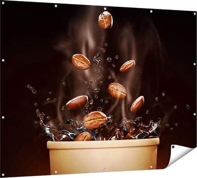 Gards Tuinposter Koffie Beker met Koffiebonen Erin - 160x120 cm - Tuindoek - Tuindecoratie - Wanddecoratie buiten - Tuinschilderij