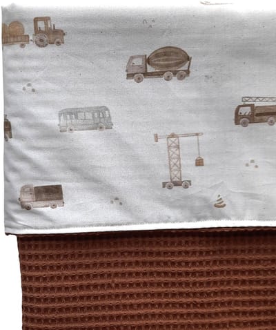 Wiegdeken wafelstof bruin - katoen bouwvoertuigen - 70 x 100 cm - babydeken