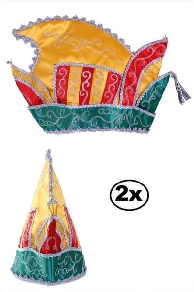 2x Prinsenmuts rood/geel/groen mt 63 prinsenmuts raad van elf rood geel groen prinsensteek festival