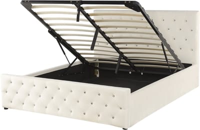 AMIENS - Bed met opbergruimte - Lichtbeige - 160 x 200 cm - Fluweel