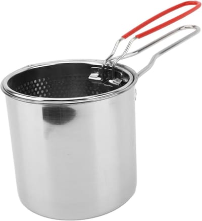 Frituurpan met mand - Olie pan - Lekker koken - Veelzijdige functionaliteit - 25 x 14 x 13 cm - Zilver
