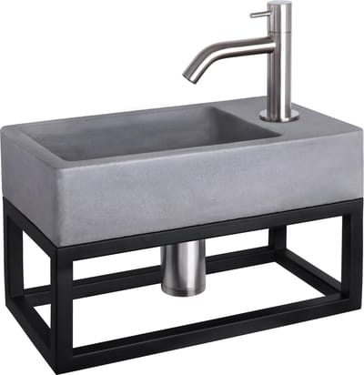 Differnz Force Fonteinset - Beton donkergrijs - Kraan gebogen mat chroom - Met handdoekrek - 40 x 22 x 9 cm