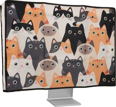 kwmobile stoffen beschermhoes voor monitor - geschikt voor 24-26" Monitor - Afdekhoes van linnen - In oranje / zwart / wit Katten design