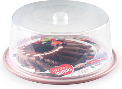 Plasticforte Taart doos - roze bodem - rond - 32 x 15 cm - gebak bewaardoos